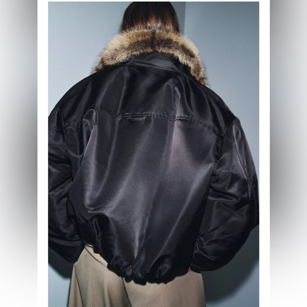 Zara FAUX FUR COLLAR BOMBER JACKET ZW COLLECTION - Picture 7 of 8